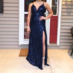 Beautiful blue sequined prom dress